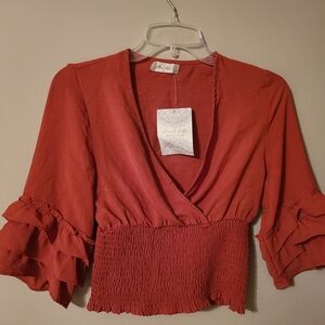 Elegant Red Ruffled Women's Top